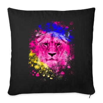 Lion art cadeau tête de lion coloré - Housse de coussin décorative 45 x 45 cm - noir - Devant