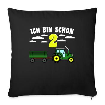 Enfants 2e tracteur d'anniversaire avec remorque - Housse de coussin décorative 45 x 45 cm - noir - Devant