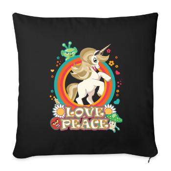 Licorne Amour et Paix - Flowerpower Hippie Design - Housse de coussin décorative 45 x 45 cm - noir - Devant