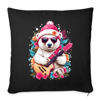 Cute polar bear with guitar - Sofa pillowcase 17,3'' x 17,3'' (45 x 45 cm) - black - Front