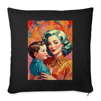 Mutter mit Sohn - Retro 50er Jahre Illustration - Sofakissenbezug 45 x 45 cm - Schwarz - Vorne
