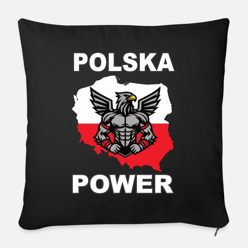 Polska Power, Cool Poland Design avec White Eagle - Housse de coussin décorative 45 x 45 cm - noir
