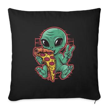 Alien dégustant une pizza signe de paix - Housse de coussin décorative 45 x 45 cm - noir - Devant
