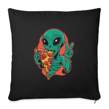 Alien enjoys delicious pizza - Sofa pillowcase 17,3'' x 17,3'' (45 x 45 cm) - black - Front