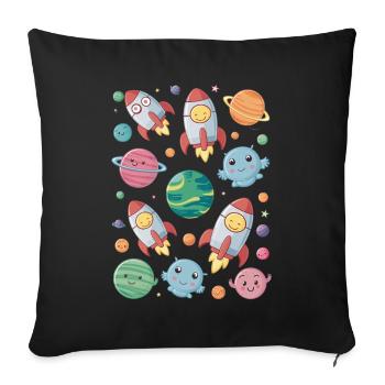 Kids Space Adventure With Fun Planets - Sofa pillowcase 17,3'' x 17,3'' (45 x 45 cm) - black - Front