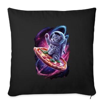 Space Cat with Pizza - Unique Motif - Sofa pillowcase 17,3'' x 17,3'' (45 x 45 cm) - black - Front