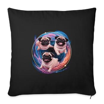 Aventure du carlin de l’espace - Galactic Friends - Housse de coussin décorative 45 x 45 cm - noir - Devant