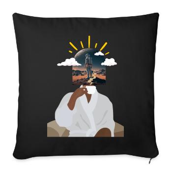 Café et astronaute - Housse de coussin décorative 45 x 45 cm - noir - Devant