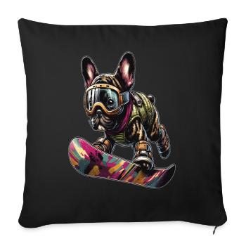 Französische Bulldogge, Snowboard - Sofakissenbezug 45 x 45 cm - Schwarz - Vorne