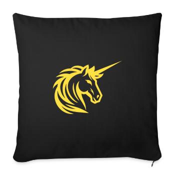 Design de licorne jaune – Magique et fantastique - Housse de coussin décorative 45 x 45 cm - noir - Devant