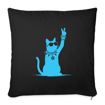Blue Rocker Cat - Drôle de musique rock Cat Design - Housse de coussin décorative 45 x 45 cm - noir - Devant