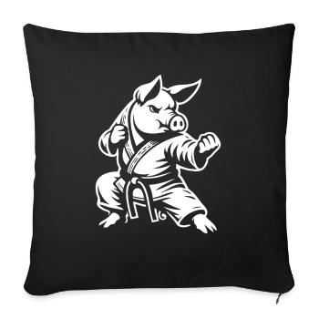 Cochon d’arts martiaux – Le combattant fort - Housse de coussin décorative 45 x 45 cm - noir - Devant