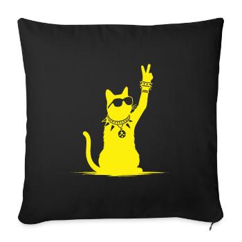 Gelbe Rocker Katze – Cooles Design für Musikfans - Sofakissenbezug 45 x 45 cm - Schwarz - Vorne
