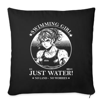 Swimming Girl - Just Water, No Land, No Worries - Sofa pillowcase 17,3'' x 17,3'' (45 x 45 cm) - black - Front