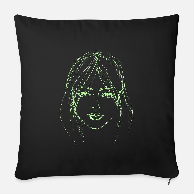 Frau Gesicht grün Illustration - Sofakissenbezug 45 x 45 cm - Schwarz