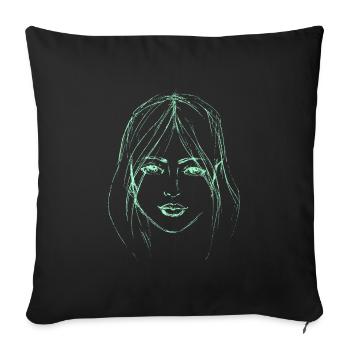 Woman face green illustration - Sofa pillowcase 17,3'' x 17,3'' (45 x 45 cm) - black - Front