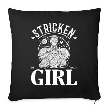 Knitting Girl – Fait à la main et amour dans chaque point - Housse de coussin décorative 45 x 45 cm - noir - Devant
