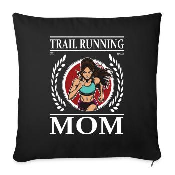 Maman coureuse de trail - Coureuse de fond et maman - Housse de coussin décorative 45 x 45 cm - noir - Devant