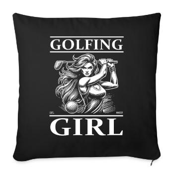 Golfing Girl, coole Golferin und Frauen Design - Sofakissenbezug 45 x 45 cm - Schwarz - Vorne