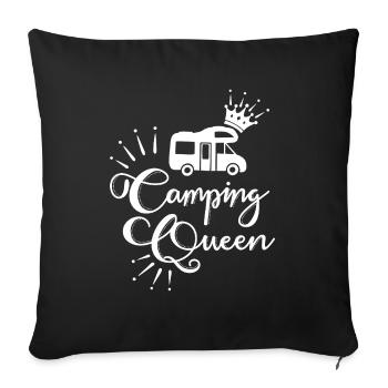 Camping Queen Camping-car - Housse de coussin décorative 45 x 45 cm - noir - Devant