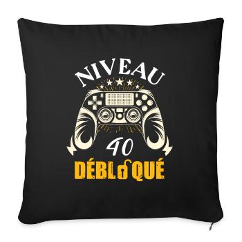 Niveau 40 débloqué t-shirt anniversaire 40 ans - Housse de coussin décorative 45 x 45 cm - noir - Devant