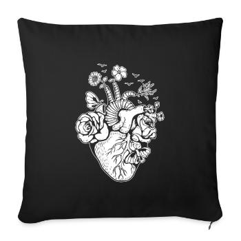 Anatomical heart with flowers - Sofa pillowcase 17,3'' x 17,3'' (45 x 45 cm) - black - Front