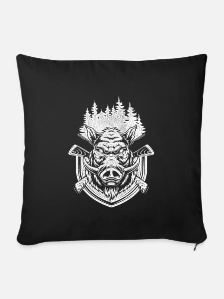 Keiler Wildschein Kopf - Sofakissenbezug 45 x 45 cm - Schwarz