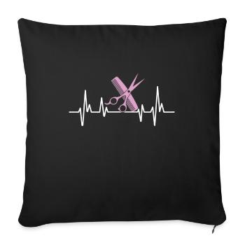 Peigne et ciseaux coiffeur rythme cardiaque - Housse de coussin décorative 45 x 45 cm - noir - Devant