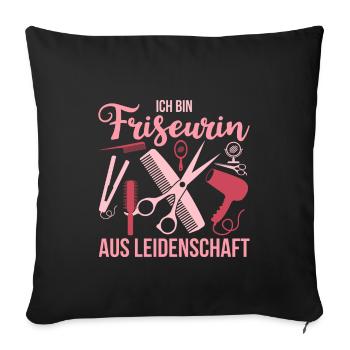 Friseurin Spruch Schere Kamm - Sofakissenbezug 45 x 45 cm - Schwarz - Vorne