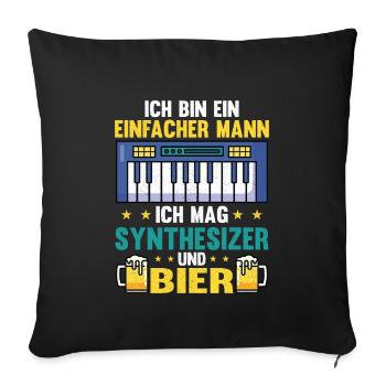 Synthesizer und Bier Keyboard Synth - Sofakissenbezug 45 x 45 cm - Schwarz - Vorne