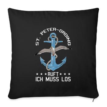 St. Peter-Ording ruft Anker Nordfriesland Seebad - Sofakissenbezug 45 x 45 cm - Schwarz - Vorne