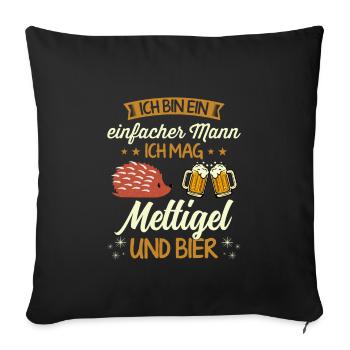 Mettigel und Bier Hackfleisch Hackepeter Mett - Sofakissenbezug 45 x 45 cm - Schwarz - Vorne