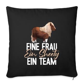 Shetty und Frau ein Team Shetland Pony reiten - Sofakissenbezug 45 x 45 cm - Schwarz - Vorne