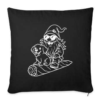 Cooler Zwerg auf fliegendem Joint mit Hund - Sofakissenbezug 45 x 45 cm - Schwarz - Vorne