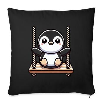 Mignon pingouin balançoire dessin animé aire de jeux - Housse de coussin décorative 45 x 45 cm - noir - Devant