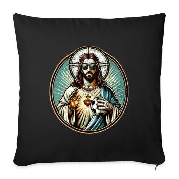 Jésus Football Cadeau Drôle Football Dieu Jésus Cadeau - Housse de coussin décorative 45 x 45 cm - noir - Devant