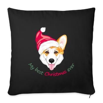 Corgi gallois souriant en chapeau de Père Noël - Housse de coussin décorative 45 x 45 cm - noir - Devant