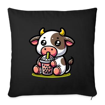 Bubble Tea vache Boba Tea Kawaii cadeau - Housse de coussin décorative 45 x 45 cm - noir - Devant