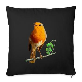 EUROPEAN ROBIN PAINTING - EUROPEAN GARDEN BIRDS, - Sofa pillowcase 17,3'' x 17,3'' (45 x 45 cm) - black - Front