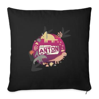 ANTON - Beautiful boy name with cute dinosaurs - Sofa pillowcase 17,3'' x 17,3'' (45 x 45 cm) - black - Front