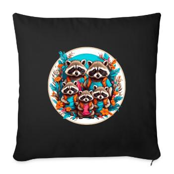 Adorable raccoon family. Funny raccoons - Sofa pillowcase 17,3'' x 17,3'' (45 x 45 cm) - black - Front