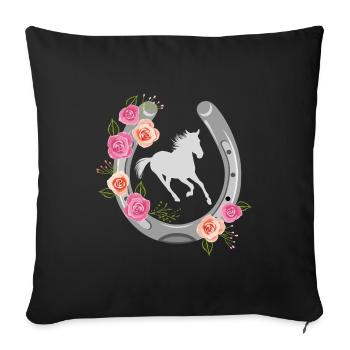 Stylized horseshoe with floral wreath - Sofa pillowcase 17,3'' x 17,3'' (45 x 45 cm) - black - Front
