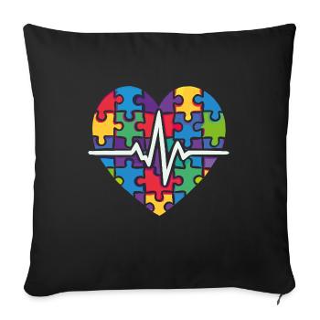 Puzzle coloré coeur battement de cœur - Housse de coussin décorative 45 x 45 cm - noir - Devant