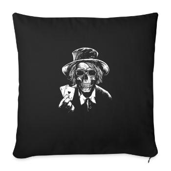 Poker Two Aces crâne et squelette - Housse de coussin décorative 45 x 45 cm - noir - Devant