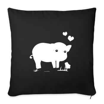 Cochon Coeur rose doux fleur - Housse de coussin décorative 45 x 45 cm - noir - Devant