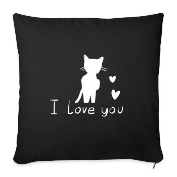Chat au cœur rose amour animal - Housse de coussin décorative 45 x 45 cm - noir - Devant