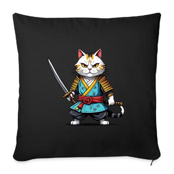 Chat samouraï - Housse de coussin décorative 45 x 45 cm - noir - Devant