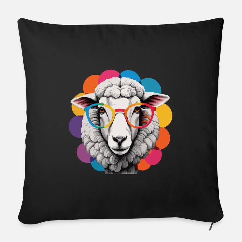 Schaf cool flauschig mit Brille bunter Hintergrund - Sofakissenbezug 45 x 45 cm - Schwarz