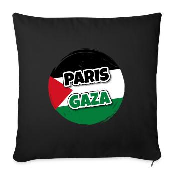 Drapeau de la Palestine rond avec texte PARIS GAZA - Housse de coussin décorative 45 x 45 cm - noir - Devant
