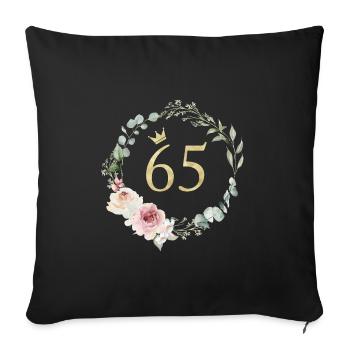 Number 65, Floral Wreath Crown, Personalizable - Sofa pillowcase 17,3'' x 17,3'' (45 x 45 cm) - black - Front